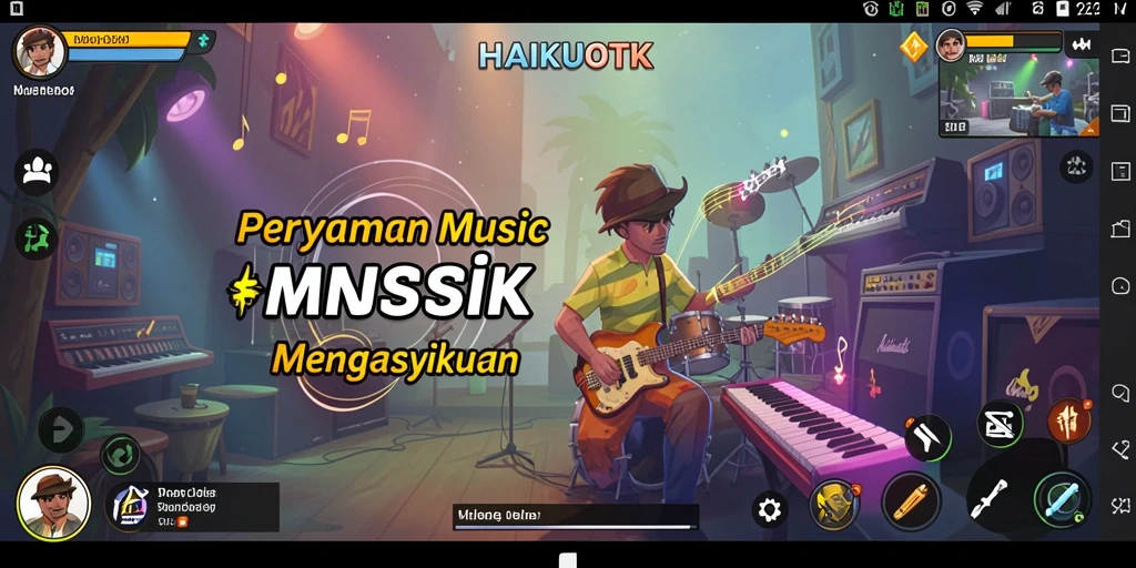 Tangkapan layar utama HAIKUOTK menampilkan gameplay seru saat bernyanyi lagu-lagu favorit.