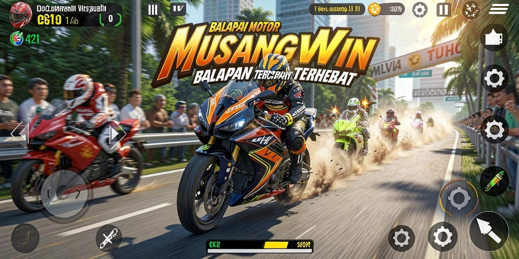 Tampilan sporty dan menarik dari gameplay balapan Motor Racing.
