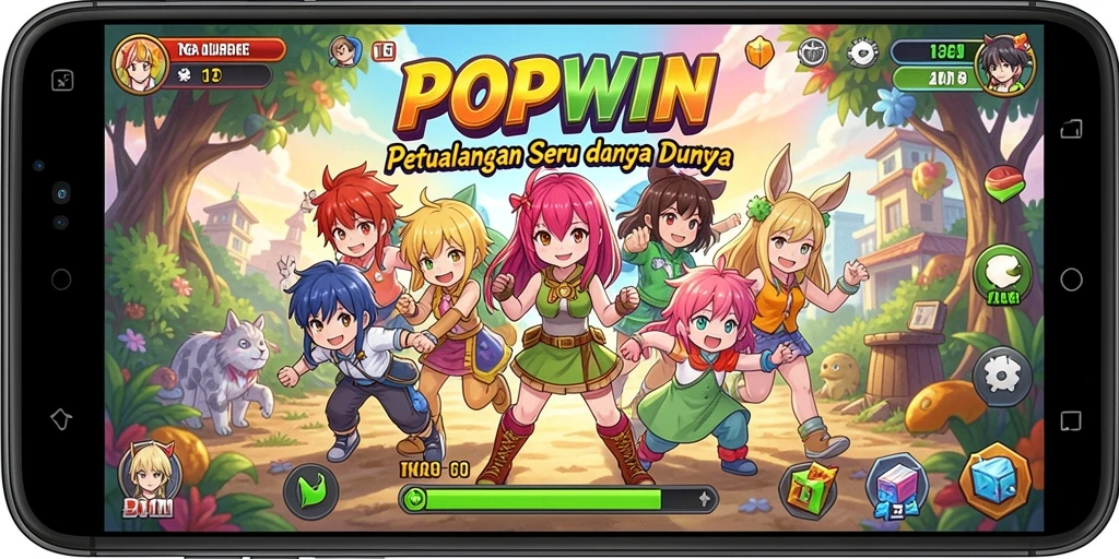 Screenshot utama dari gameplay <strong>POPWIN</strong> menampilkan aksi seru dalam dunia Anime.