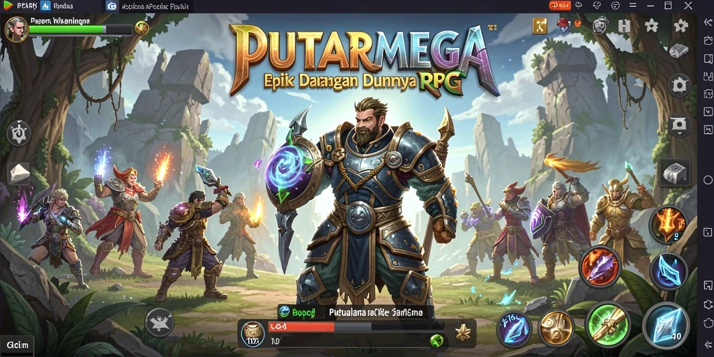 Tampilan gameplay PUTARMEGA dengan pertarungan epik dan petualangan menantang.