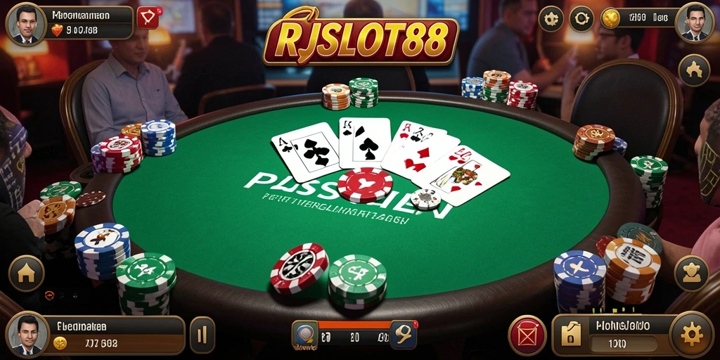 Screenshot gameplay RJSLOT88 menampilkan aksi seru permainan Poker yang mendebarkan.