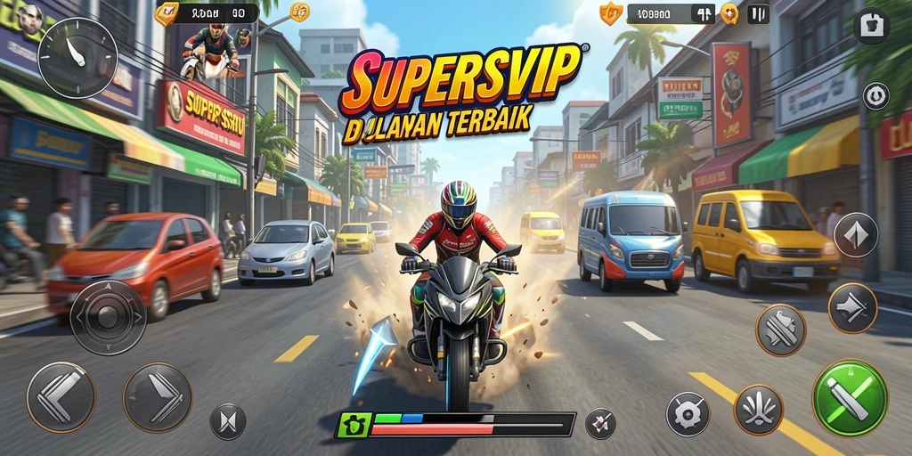 Screenshot utama menunjukkan balapan mendebarkan di trek kota.